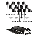 Lampe de table à accu CANIS GASTRO L avec variateur tactile, avec chargeur, 12 pièces IP65, mat, noir graphite gradable