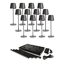 Lampe de table à accu CANIS GASTRO L avec variateur tactile, avec chargeur, 12 pièces IP65, gris foncé, mat gradable