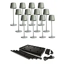 Lampe de table à accu CANIS GASTRO L avec variateur tactile, avec chargeur, 12 pièces IP65, mat, gris-vert gradable