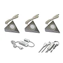 Eclairage sous meuble UL 2-LED F angulaire, avec interrupteur, lot de 3, acier inoxydable, opale