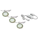 Lumière de surface FR 68-LED rond, lot de 3, avec prise de courant IP20, acier inoxydable, opale gradable