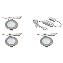 Lumière de surface FR 78-LED rond, lot de 3, avec prise de courant IP20, acier inoxydable, opale gradable