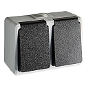 Prise de courant MONSUN / IP44 2 voies, horizontal, avec couvercle, anthrazit, gris clair