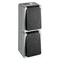 Prise de courant MONSUN / IP44 2 voies, vertical, avec couvercle, anthrazit, gris clair