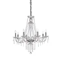 Chandelier AMADEUS, 8 flames, Ø 80cm / H 180cm, E14, chrome / glass and transparent chrystal