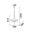 Ideal Lux Chandelier AMADEUS, 8 flames, Ø 80cm / H 180cm, E14, chrome / glass and transparent chrystal