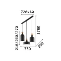 Ideal Lux Luminaire à suspension TRIADE 3 flammes E27 IP20, or, noir mat, blanche, revêtement en poudre