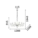 Ideal Lux Chandelier BRIGITTA, 12 flames, Ø 120cm, E14, transparent glass