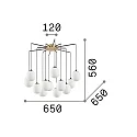Ideal Lux Luminaire à suspension RHAPSODY 12 flammes G9 IP20, laiton brossé, blanc opale, noir 