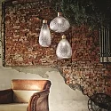 Ideal Lux Pendant luminaire BERGEN 1, Ø 24cm / H 32cm, E27, smoked relief glass / wood / black
