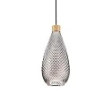 Pendant luminaire BERGEN 2, Ø 16cm / H 38cm, E27, smoked relief glass / wood / black