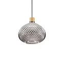 Pendant luminaire BERGEN 3, Ø 30cm / H 27cm, E27, smoked relief glass / wood / black