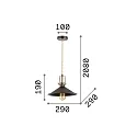Ideal Lux Pendant luminaire ERIS-3, E27, metal / details in satined gold / fabric coated cable, black
