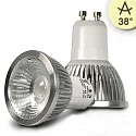 LED spot COB, GU10, 5.5W 2700K 330lm 964cd 38°, dimmable, brushed aluminium / clear