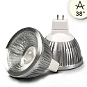 Pin based LED spot MR16 COB, 12V AC / DC, GU5.3, 5.5W 5000K 400lm 38°, dimmable