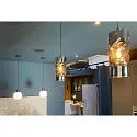 ISOLED Luminaire à suspension INFINITY SMOKY CURLED GLASS cylindrique, avec câble ouvert, 2 pôles E27 IP20, noir gradable