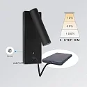 ISOLED reading lamp LED USB A+C 3-STEP with switch, adjustable, with USB charging function IP42, black dimmable