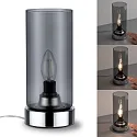 Paulmann Lampe de table PINJA cylindrique, avec interrupteur E14, chrome, couleurs fumée gradable