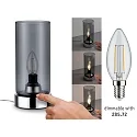 Paulmann Lampe de table PINJA cylindrique, avec interrupteur E14, chrome, couleurs fumée gradable