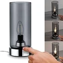 Paulmann Lampe de table PINJA cylindrique, avec interrupteur E14, chrome, couleurs fumée gradable