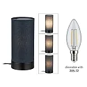 Paulmann Lampe de table PIA cylindrique, avec interrupteur E14, gris, noir mat gradable