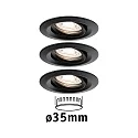 Paulmann Lumière encastrée NOVA MINI PLUS COIN pivotant, lot de 3 IP23, noir mat gradable 4W 310lm 2700K 38° 38° CRI >80
