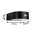 Lampe murale solaire EILEEN PIR rond, avec interrupteur, avec détecteur de mouvement IP44, noir 