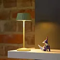SIGOR Lampe de table à accu FACETTA Bas, CCT Switch, lot de 1, avec variateur tactile IP44, vert sauge gradable