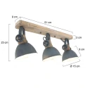 Mexlite Luminaire de plafond GEARWOOD 3 flammes, réglable E27 IP20, gris, mat gradable