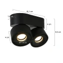 Mexlite Luminaire de plafond FEZ à 2 flammes, ovale, pivotant, rotatif, reculer IP20, noir mat gradable