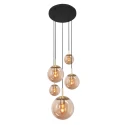 pendant luminaire BOLLIQUE 5 flames E27 IP20, amber, brass, black dimmable