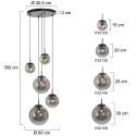 pendant luminaire BOLLIQUE 5 flames E27 IP20, amber, brass, black dimmable