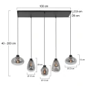 Steinhauer Luminaire à suspension REFLEXION 5 flammes, angulaire, langue, réglable E27 IP20, noir mat gradable