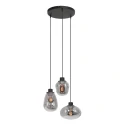 Steinhauer Pendant luminaire REFLEXION, 3 flames, smoky, fitting black