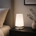 Steinhauer table lamp ANCILLA 1 flame, short, with switching function, conical E27 IP20, steel brushed dimmable