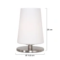 Steinhauer table lamp ANCILLA 1 flame, short, with switching function, conical E27 IP20, steel brushed dimmable