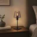 Steinhauer Lampe de table ANCILLA à 1 flamme, avec fonction de commutation, conique E14 IP20, noir mat gradable