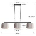 Steinhauer Luminaire à suspension STANG 3 flammes E27 IP20, gris, noir  gradable