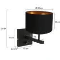 Steinhauer wall luminaire STANG up, cylindrical, with shade E27 IP20, black matt dimmable