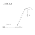 Mexlite Lampe de table BIRON avec bras flexible, avec variateur tactile IP20, acier brossé gradable