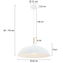Mexlite Luminaire à suspension BJORR - Ø 45CM à 1 flamme, grand, plat E27 IP20, blanc mat gradable