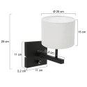 Steinhauer wall luminaire STANG up, cylindrical, with shade E27 IP20, black matt dimmable