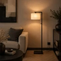 Steinhauer floor lamp STANG down, with switch, with shade, with plug E27 IP20, black matt dimmable